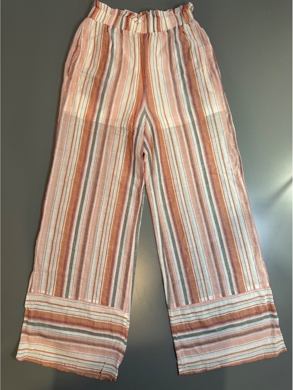 HYFVE Women's Striped Wide Leg Pants with Elastic Waist, Size Small, Cotton-Poly